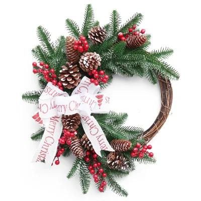 Amazon Christmas Decorations 50cm Ribbon Small Red Fruit PE Rattan Circle Christmas Wreath Shopping Mall Window Pendant