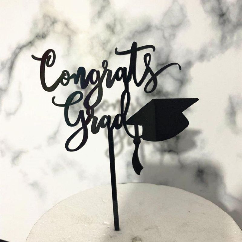 Congrats Grad Party Supplies Cake Topper in Gold and Black