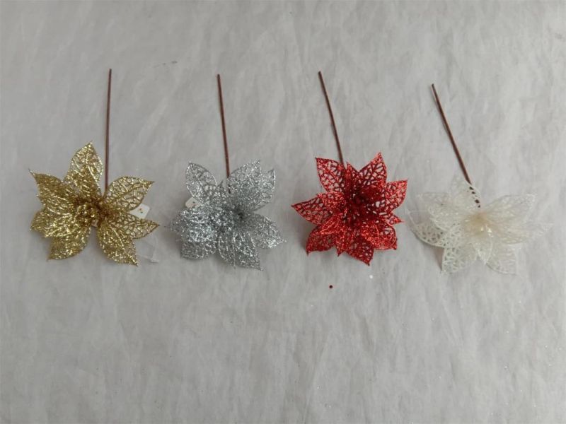 Glitter Powder Leaf Branch Flower Arrangement for Christmas Party Tree Venun Hanging Decoration