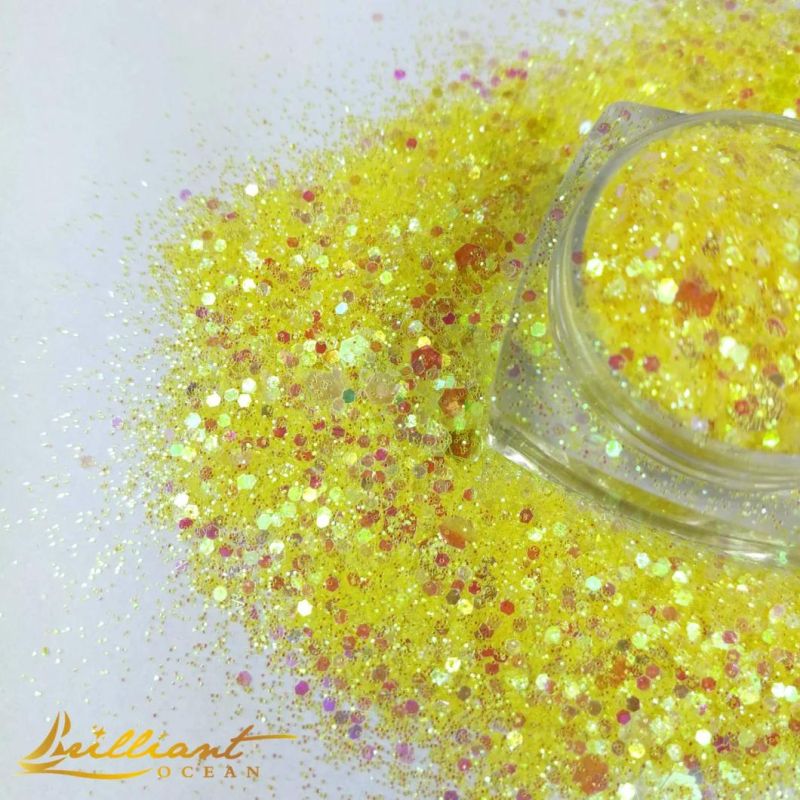 Mixed Sizes Yellow Series Glitter Powder Flakes for Nail Decoration