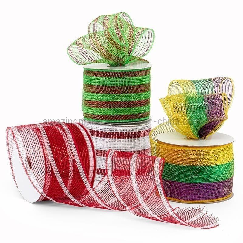 Luxurious Metallic Stripes 4 Deco Mesh Ribbons for Gift Packaging