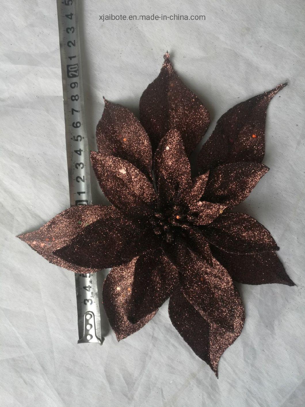 Rose Glitter Clip on Xmas Tree Decor Poinsettia Flower Christmas
