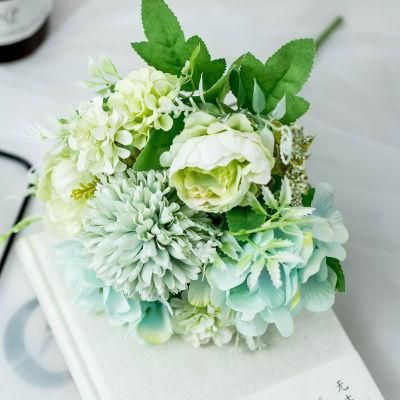 White Bouquet Artificial Flowers Roses Silk Hydrangea Bouquet Decor Plastic Carnations Realistic Flower Centerpieces for Table