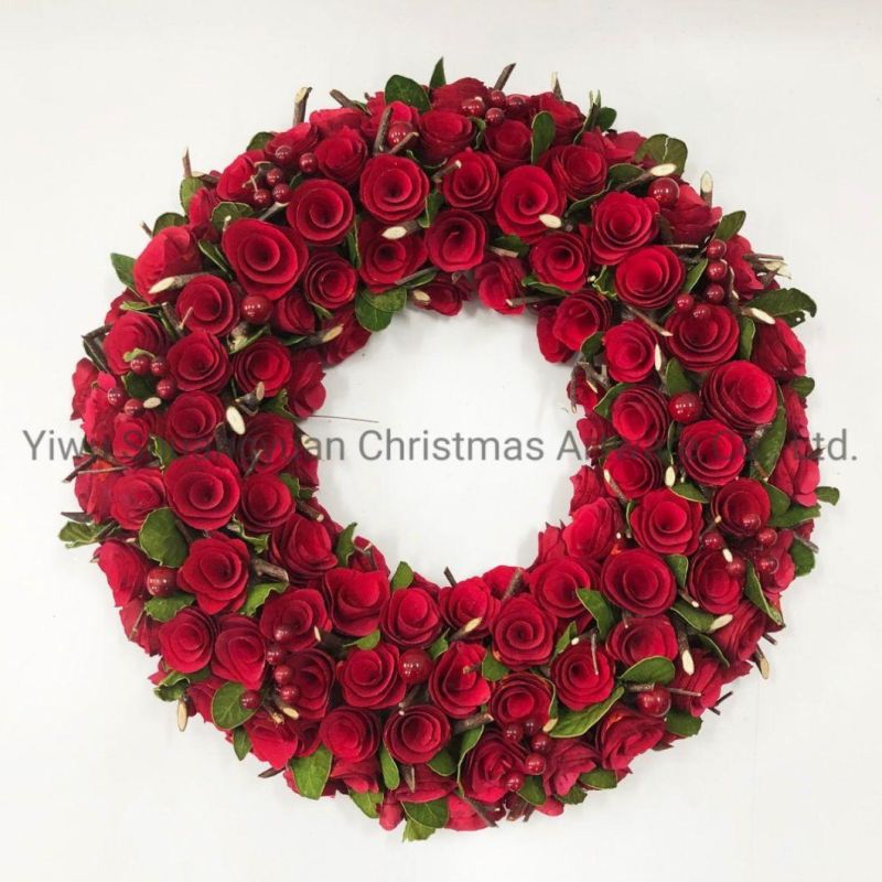 Christmas New Design Rose Wreath for Holiday Wedding Party Decoration Supplies Hook Ornament Craft Gifts