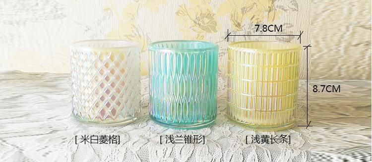 High Class Vintage Cut Colorful Glass Pillar Candle Holders Cups