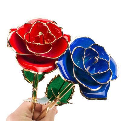 Wholesale Resin Jewelry Real Flowers Gift Handmade 24K Gold Plated Everlasting Rose Flower for Valentine&prime;s Day