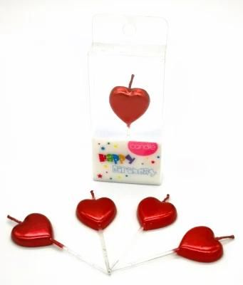Metallic Color Heart Shape Birthday Cake Topper Candles for Parties