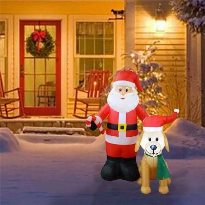 150CMH Christmas Yard Decor Inflatable Santa with Dog LED Light