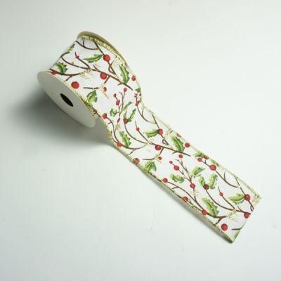 Custom Glitter Multi-Style Gift Wire Edged Christmas Ribbon Berry Pick