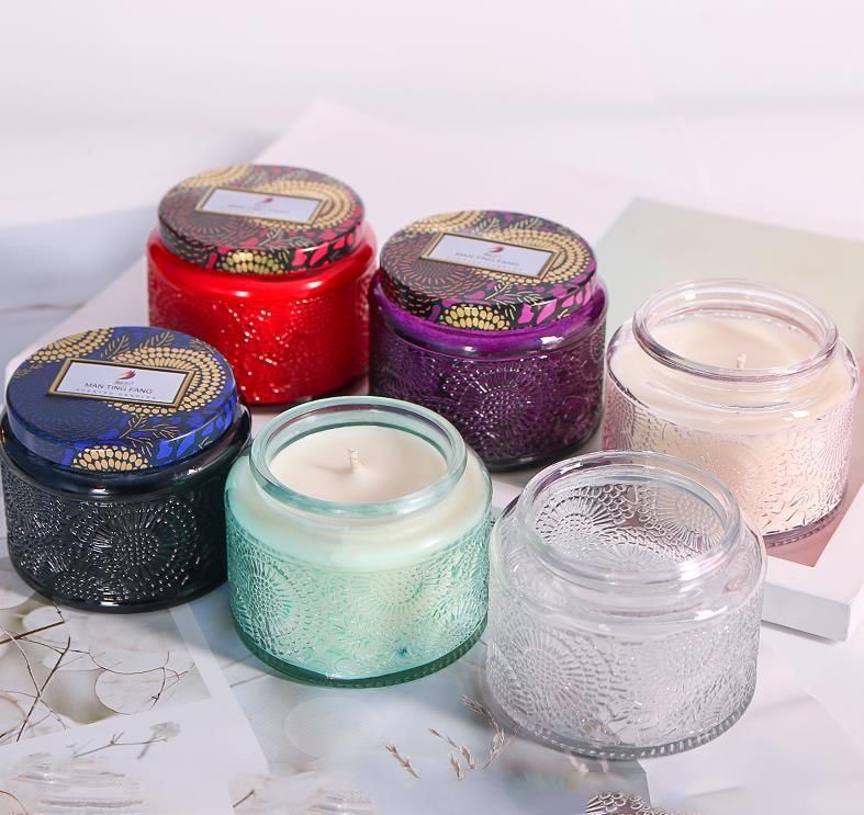 Straight Sided Colorful Glass Candle Jars with Aluminum Metal Lid