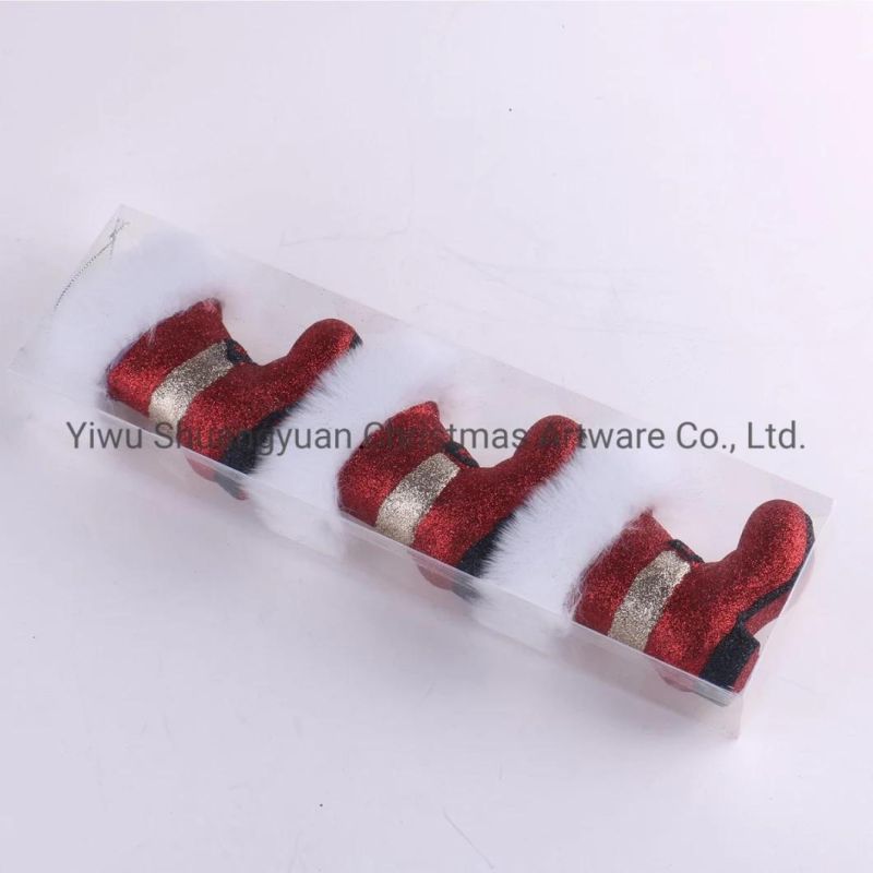 Hot Sale Plastic Red Glitter Boot Christmas Decoration