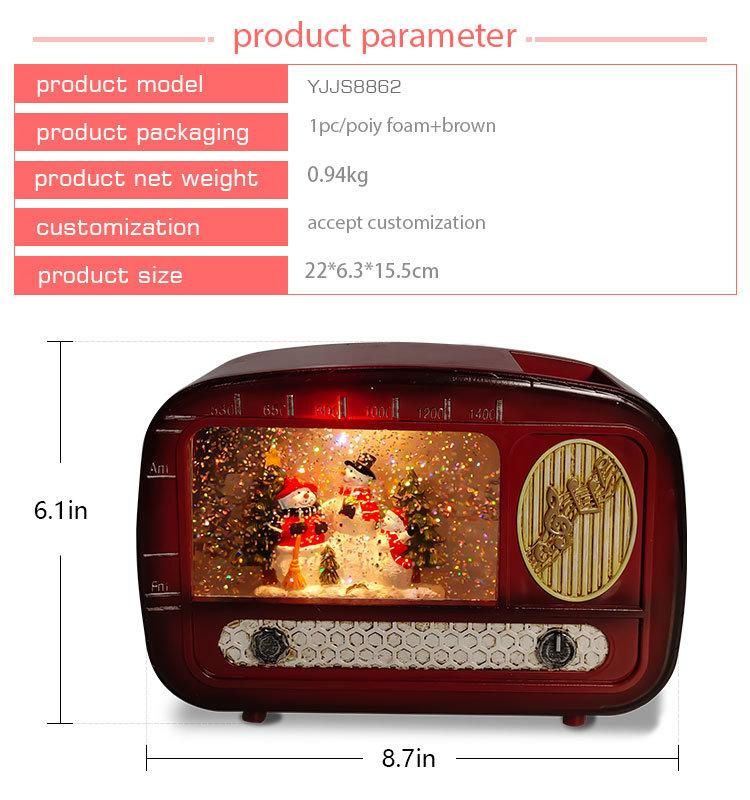 Creative Lighted Musical Spinning Water Snowman Snow Globe Retro Radio Christmas Table Decoration