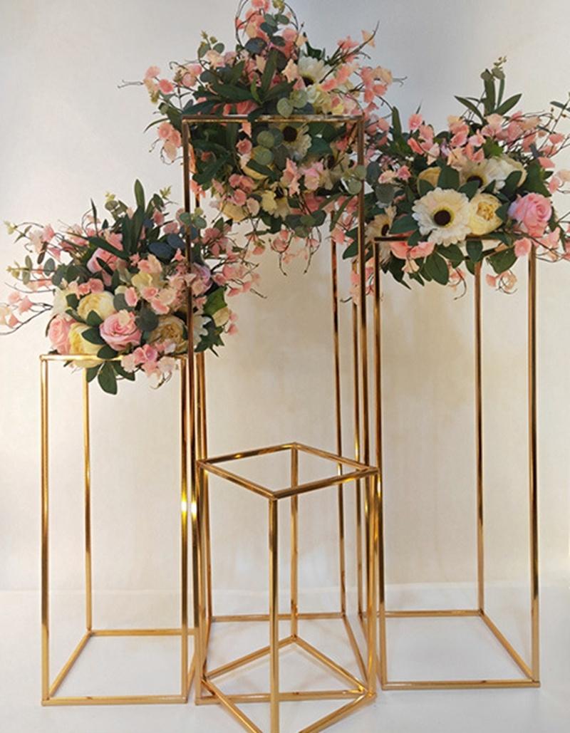 4PCS/Lot Gold-Plated Geometric Flower Party Stand Home Decoration Shiny Metal Iron Rectangle Square Frame Backdrop
