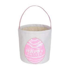 Holiday Decorative Tote Basket, Egg Pattern Sequins Canvas Fabric Easter Bucket for Kids