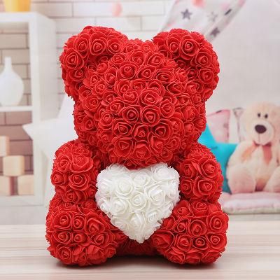 Sn-C003 High Quality Rose Bears with Gift Box Foam Rose Teady Bear with Heart Artificial Flower Rose Bears 40cm