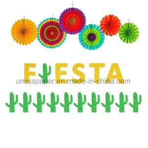 Umiss Paper Fans Fiesta Banner Cacti Garlands Summer Party Decoration Supplies