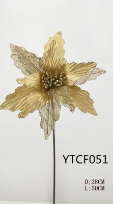Ytcf051 Christmas Golden Glitter Poinsettia Flower