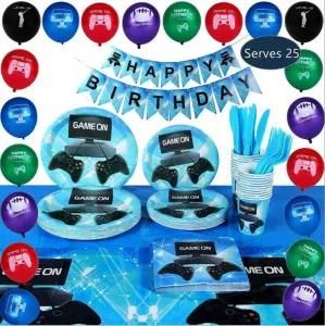 Blue Game Birthday Party Set Tablecloth, Napkins, Paper Plate, Balloons