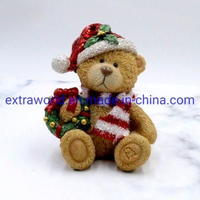 Handpainting Resin Christmas Teddy Bear with Glitter Coating Decoration
