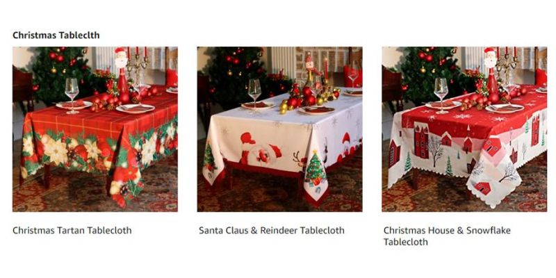 Christmas Tablecloth Rectangle - Holiday Decoration Printed Table Cloth - Washable Fabric Xmas Table Cover