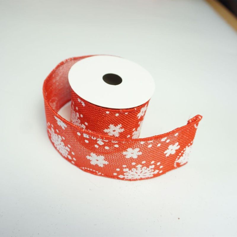 Wholesale Glitter Snow Satin Christmas Ribbon Wide Red Wired Ribbon for Christmas Crafts Tree Decoration Printing