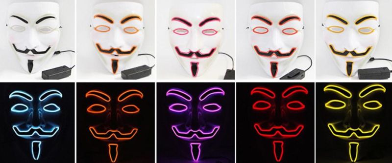EL Wire Light up V for Vendetta Mask Halloween Costume