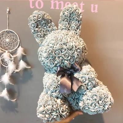 Hot Sale Wedding Valentine&prime;s Day Gift 40cm Artificial Foam Flower Rabbit Rose Bunny with Gift Box