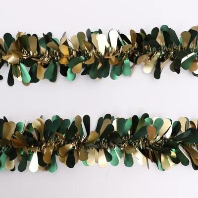 New Coming Shape Attractive Dark Green+ Gold Matt Christmas Tree Decorative Pet Tinsel