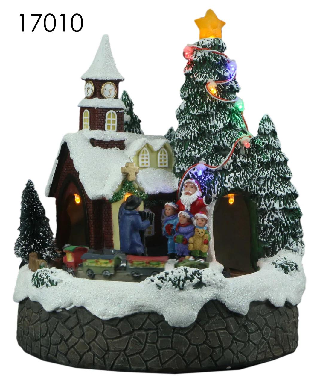 Hot Sale of The Stump House Comes with LED Lights and a Christmas Tree Spin Featurewith 8 Songs Music for Decorations