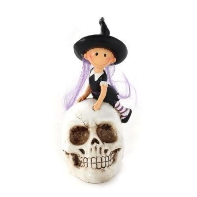 Home Decoration Halloween Crafts Wholesale Resin Girl Halloween Decoration with Pumpkin and Skeleton