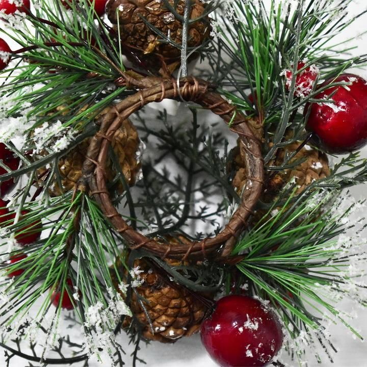 Christmas American Pine Cone Green Leaf Red Fruit Wreath Door Hanging Simulation Red Fruit Wreath Decoration