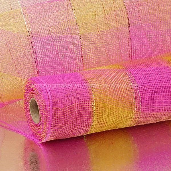 Wide Spaced Double Metallic Stripe Bi-Colored 21′′ Wedding Deco Mesh