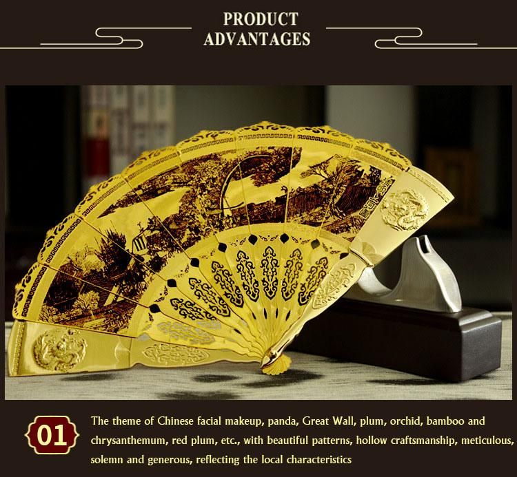 Custom Foldable Chinese Metal Gold Handfan Hand Held Fan for Gift