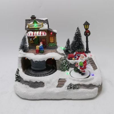 Resin Christmas Scene LED Lights Music Box