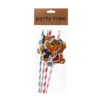 Food Grade Biodegradable Party Bear Disposable Colorful Strip Printing Paper Drinking Straw