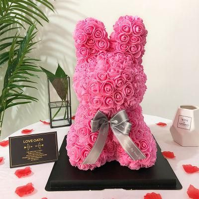 Factory Direct 45cm Artificial Rabbit Rose Flower Foam Rose Bear for Woman Day Gift