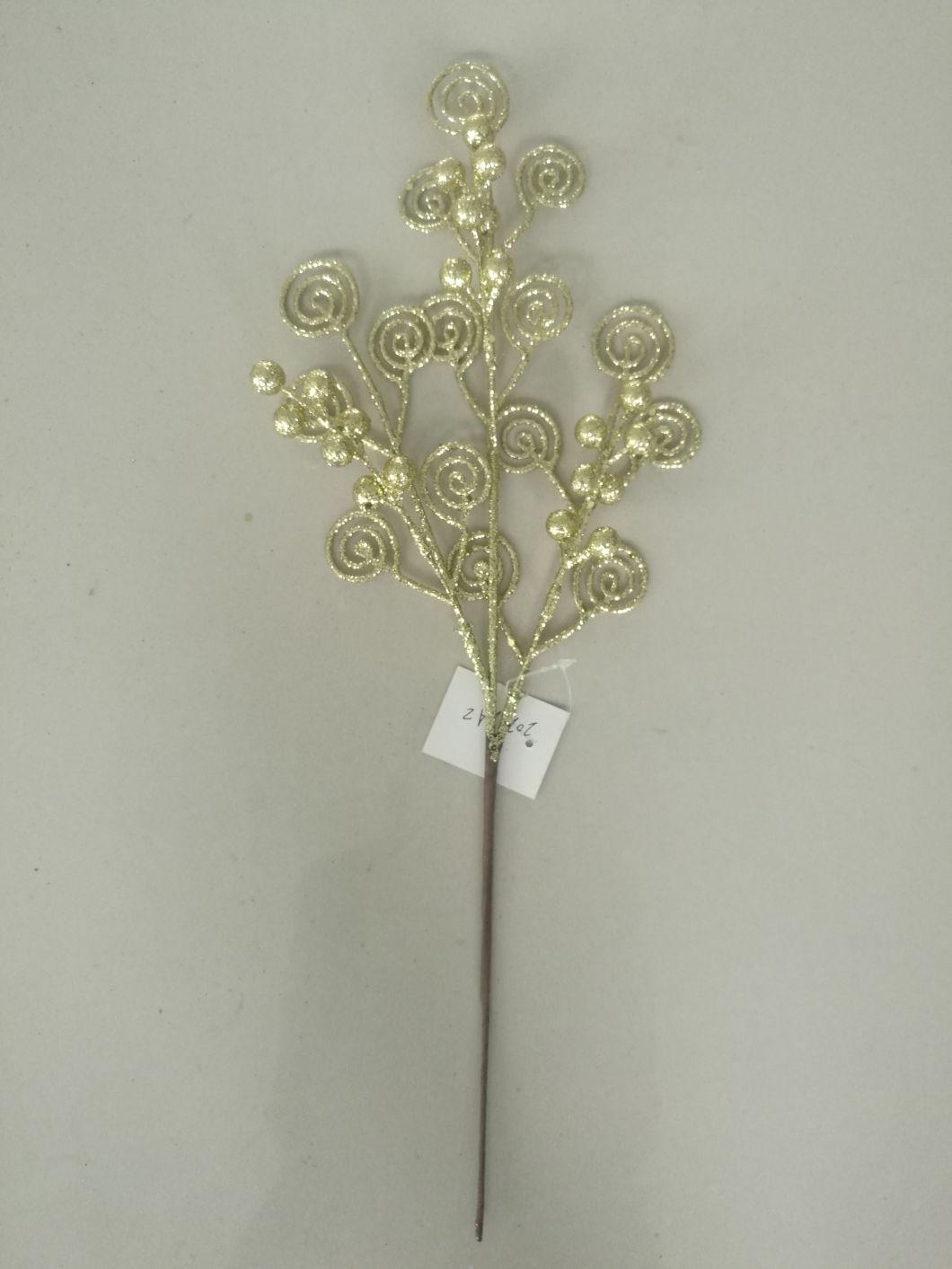 Glitter Flower Plastic Twig Pick with Flowers for Christmas Decoration