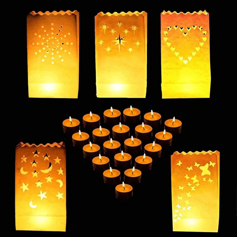 Candle Bags with Happy Birthday, Intvn Lantern Paper Bags Candle Luminary Bags Flame Resistant Paper Bags, "Happy Birthday" Design