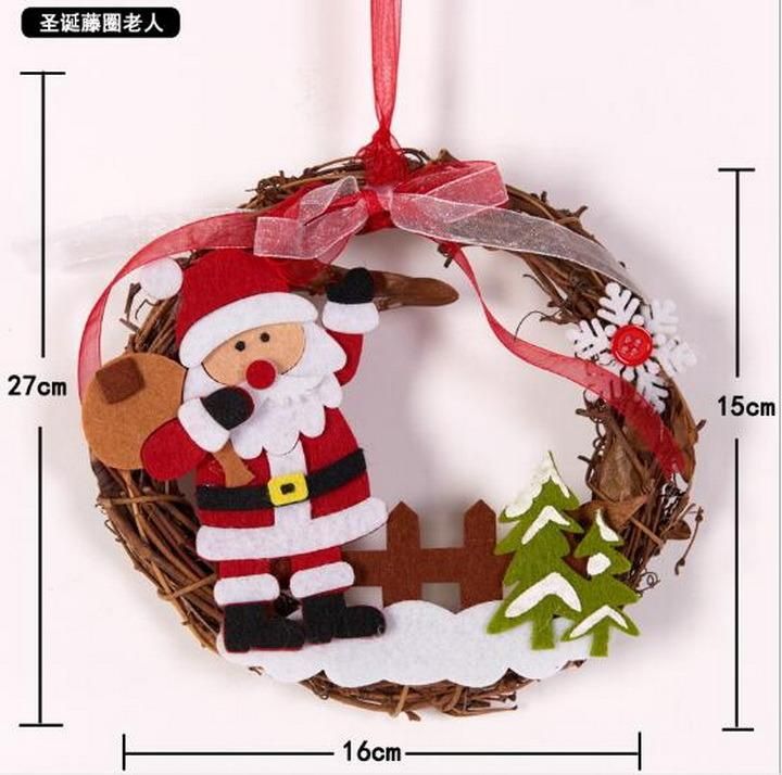 Christmas Ornament Santa Claus Snowman Rattan Hoop Pendant