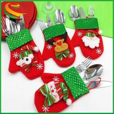 Cute Christmas Sequin Glove Forks Knives Holders Pockets Cutlery Cover for Xmas Party Decorations