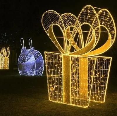 Outdoor Christmas Decoration Giant Christmas Gift Box Motif Light Decor for Sale