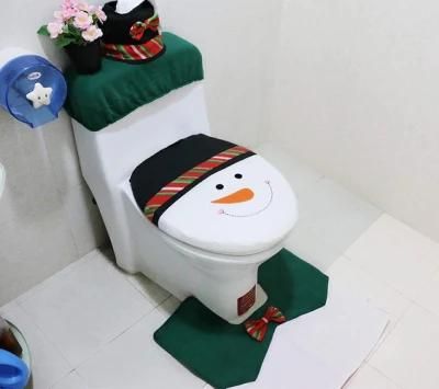 Fancy Christmas Toilet Seat Lid Cover + Contour Rug Set Bathroom Accessories Xmas Supplies Decoration