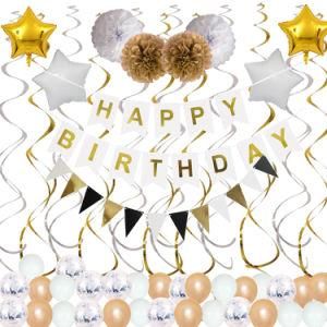 Amazon Hot Sale Birthday Hanging Flag Pennant Laser Small Circle Birthday Letter Balloon