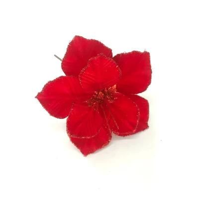 Smudge Petal Poinsettia with Glitter Decorated Bendable Stem for Party Celebration Indoor Decor