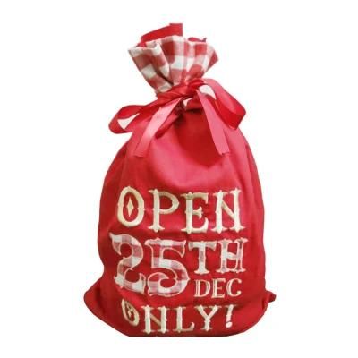 BSCI Factory Wholesale Red Santa Gift Storage Sacks Christmas Canvas Bag