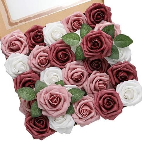 Amazon Artificial Flowers Foam Roses 25PCS Real Looking Fake Roses with Stems for DIY Wedding Bouquets Centerpieces Baby Shower Party Home Decorations