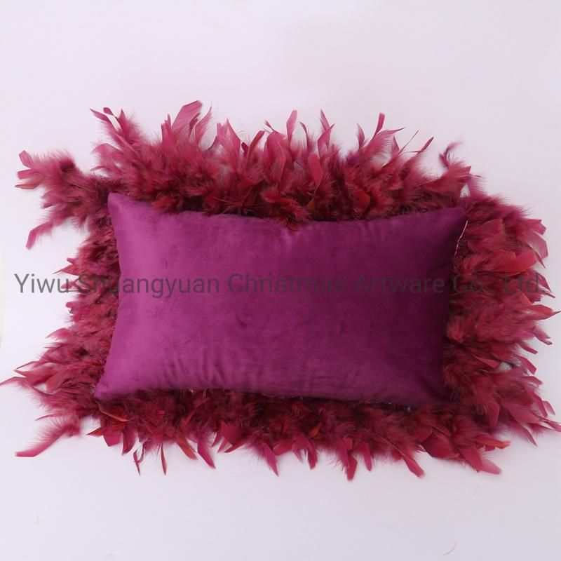 New Design Christmas Bolster Pillow with Feather for Holiday Wedding Party Home Decoration Hook Ornament Craft Gifts