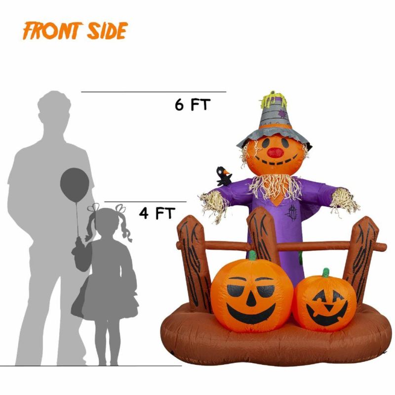 6 FT Halloween Inflatable Scarecrow with Pumpkins Outdoor Decoration with Build in LEDs, Blow up Indoor, Yard, Garden Lawn Decoration