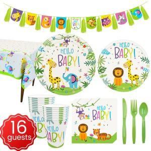 Jungle Animal Tableware Baby Shower Party Decoration Baptism Supplies