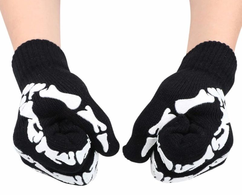 Simplicity Unisex Full Finger Skeleton Pattern Glow in The Dark Knit Gloves Halloween Decoration